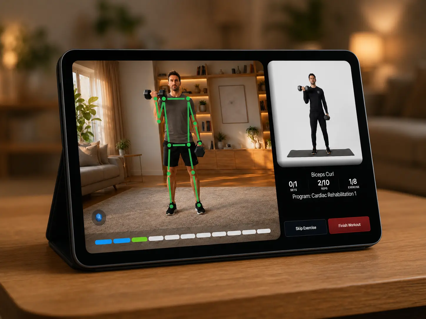 AI Exercise Module — cardiac rehabilitation session on a tablet